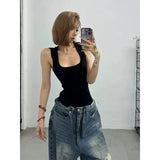 GETADME High Waist Ripped Women's Blue Jeans Hip-hop Style Fashion Vintage Streetwear Y2K Wide Leg Jean 2000s Trouser Baggy Denim Pants