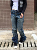 GETADME 2025 Ropa Y2K Fashion Button Fly Washed Blue Slim Pleated Jeans Pants For Women Clothing Streetwear Vintage Lady Denim Trousers