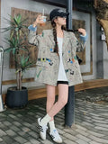 GETADME High Street Y2K Design Graffiti Plaid Blazer Jacket Loose Tailored Coat Women Casual Funny Cartoon Clothes Harajuku New Autumn