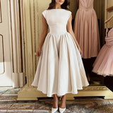 GETADME Casual Simple Solid Color Commuting Dress Women O-neck High Waist Pleated Party Dress New 2025 Backless Hollow Beach Long Dress