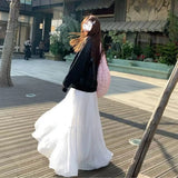 GETADME Women Spring and Summer Trend High Waist Pleated Long Skirt Casual Elegant Solid A-line Big Swing Skirt Girl half fairy skirt