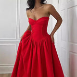 GETADME Suninheart Women Red Strapless Dress Sexy 2025 New Arrivals Midi Casual Holiday Birthday Party Dresses Female