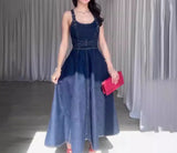 GETADME Long Summer Dresses 2025 Detachable Shoulder Strap with Exposed Back Design for A Waist Cinching Skirt Sleeveless Dress Female