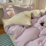 GETADME Cotton Bedding Set 4pcs with Solid Bed Sheet Duvet Cover Pillowcases Single Couple Bedsheet King Queen Double Twin Size