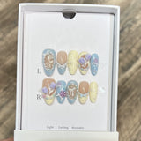 GETADME 10pcs French Almond Press on Nails Flower False Nails Wearable Stick-on Nails Fake Nail Uñas Postizas Mujer Накладные Ногти 네일팁