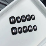 GETADME 10Pcs Pure Color Handmade Short False Nail with Glue Press On Nails Full Cover French Round Head Manicure Wearable Nail Tips Art