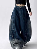 GETADME 2025 American Retro Y2K Style Patchwork Washed Black Baggy Women's Stacked Jeans Pants Woman Clothing Wide Leg Denim Trousers