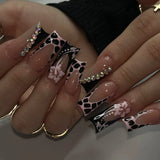 GETADME 24Pcs Brown Long Coffin False Nails Glitter Ballet Wearable with French Design Fake nails Full Press on Nail Ins Nail Tips Art