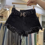 GETADME Retro Brown Shorts with A Cut Waistband High Waist Personalized Fashion Wide Leg Hot Pants Shorts Women