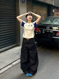 GETADME 2025 Sweet And Spicy Short Sleeve Slim Fit T-Shirt Women's Summer Design Unique Short Shoulder Trendy Top V-neck Print Splice