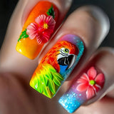 GETADME 24pcs/set medium long fake nails fashion butterfly feather forest sea wave design gradient blue purple green press on false nail