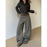 GETADME American Vintage 2000s Style High Waist Camel Jeans Pants Spring Fashion Women's Baggy Y2K Wide Leg Denim Trouser Female Clothes