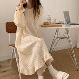GETADME Polka Dot Nightgown Sleepwear Women Korean Ruffles Night Dress Spring One Piece Pajamas Long Sleeve O-neck Home Wear 2025 New