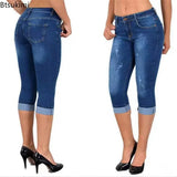 GETADME 2025 Women's Summer Skinny Denim Pants Jeans Mid Waist Stretch Capri Pants Knee Length Trousers Black Blue Ladies Pencil Pants