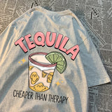 GETADME Tequila Is Cheaper Than Therapy Woman's Tops Simple Casual Clothing Creative Round Neck T-shirts Fashion Summer Woman Clothing