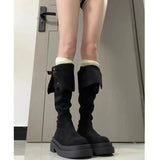 GETADME Knee-high Faion Boots Women's round Toe High Heel Thi Bot Long Boots Autumn Winter New Coarse Heel Knight Boots