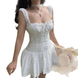 GETADME French Style White Strapless A-Line Mini Dress Women's Summer Slim Fit Sweet Style High Waist Polyester Solid Color Skirt