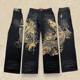GETADME Harajuku Japanese Retro Selvedge Jeans Man Y2K High-end Brand Natural Indigo Dip Dyeing Harajuku Mopping Pants
