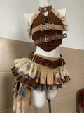 Getadme  Preppy Style Vintage Red Denim Bustier Tops + Sweet Spicy Pure Design Mini Cake Skirt Women 2 Piece Sets Summer 2025 Korea Style