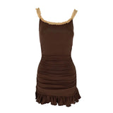 GETADME 여성 드레스 여름 신상품 스트리트 패션 폴드 캐주얼 슬림 미니 드레스 섹시 슬링 로우 체스트 백리스 민소매 여성 드레스