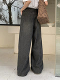 GETADME 2025 Ropa Y2K Fashion Vintage Striped Wide Leg Baggy Jeans Pants For Women Clothes Straight Washed Black Casual Lady Trousers