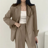 GETADME Fashion 2025 Spring and Autumn Small Suit Retro jacket slim 2-piece Set For Women Korean Style Casual Top and Pants Suit
