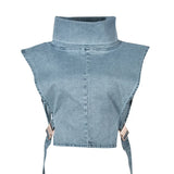 GETADME High Street Clubwear Denim Top Ladies Turtleneck Sleeveless Buckle Hollow Out Lace Up Femme Slim Fashion Trendy T-shirts 2025