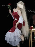 GETADME French Vintage Fairy Mermaid Dress Women Lace Korean Party Princess Strap Dress Female 2025 Spring Court Sweet Lolita Midi Dress
