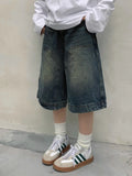 GETADME American Retro Denim Jeans Women Summer High Waist Wash Blue Wide Leg Shorts Streetwear Y2K Harajuku Loose Baggy Short Pants