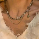 Getadme-Y2K Star Zircon Pendant Necklace for Women Luxury Sweet Cool Girl Punk Heart Clavicle Chain New Fashion Jewelry Party Gift