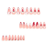 GETADME 24pcs Cute Pink Strawberry Press on Nails Spice Girl Almond Shaped Fake Nail Tips Full Cover Wearable Sweet Korean False Nails