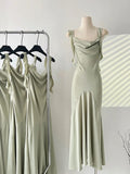 GETADME Summer French Fashion Vintage Long Prom Satin Dress Maxi Solid Color Frocks Women 2025 Evening Party Tunic Robe Design Vestidos