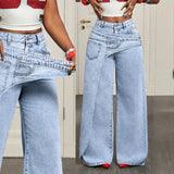 GETADME Denim Pant Women Jeans Vintage Wide Leg Long Pants High Waist Straight Trousers Y2k Streetwear Elegant Splice Work Casual Loose