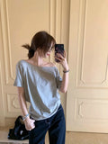 GETADME T-shirts Women Solid Simple Summer Casual Cleanfit Short Sleeve All-match Young Girls Streetwear Y2k Top Aesthetic Clothes Ins