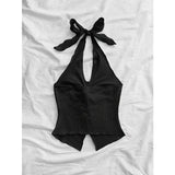 GETADME 2025 New Women Summer Y2K Sexy V-neck Halter Neck Crop Top Sleeveless Solid Split Backless Y2K Tops Women's Clothing Streetwear