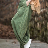GETADME Elegant Women's Cotton Linen Baggy Cargo y2k Pants Vintage Elastic Waist Trousers Loose Casual Long Wide Leg Oversize Clothes