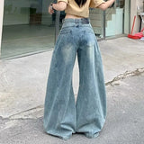 GETADME 2025 Cyber Y2K Streetwear Washed Blue Baggy Ripped Jeans Pants For Women Clothing Wide Leg Lady Denim Trousers Ropa Para Mujer
