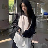 GETADME Casual Oversized T Shirt Y2k Tops Harajuku Long Sleeve O-Neck T-Shirts Spring Autumn Black White Patchwork Tees Women Streetwear