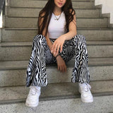 GETADME 2025 Summer Zebra Print Wide Leg Pants Y2K Trousers Sexy High Waist Women New Fashion Casual Female Stripe Streetwear 16395
