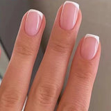 GETADME 24개 세트 여성용 짧은 프렌치 라이트 블루 핑크 듀얼 컬러 광택 표면 전체 커버 착용 가능 가짜 네일 프레스온 네일 아트