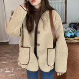 GETADME Women Autumn Winter Warm Teddy Coat Berber Fleece Round Collar Short Jacket Plush Outerwear Female Fashion Streetwear Clothes