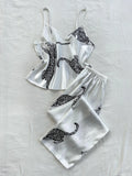 GETADME Comfortable Fashionable 2pcs V Neck Leopard Print Suspender Long Pants Pajama Set