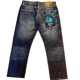 GETADME Japanese Kimono Girl Floral Embroidery Jeans Woman Wide Leg High Waisted Pants Y2k Artistic Design High Waist Trend Women Jeans