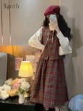 Getadme- Autumn New Preppy Vintage Fashion Suit Women's Vest + White Long Sleeve Shirt + High Waist Slim Skirt Three-piece Set