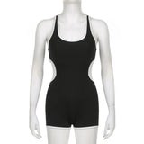 GETADME U넥 섹시 허리 홀로우 아웃 숏 원피스 점프수트 민소매 여름 섹시 피트니스 운동 체육관 힙 리프팅 플레이수트 스포츠웨어