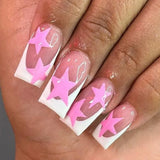 GETADME 24개 롱 프레스 온 네일 스틸레토 블랙 실버 리본 비대칭 가짜 네일 파우더 풀 커버 가짜 네일 세트 저렴한 네일