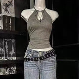 GETADME Woman clothing Sling Tshirt Y2K Halter Goth Punk Slim American Crop Top Vintage Hot Girl Sleeveless Sexy 90s Emo Grunge Harajuku
