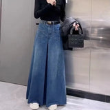 GETADME Retro Loose Super Wide-leg Jeans Women's 2025 Spring New Design Rough Edge Culottes Drape Floor Pants Women's Clothing Simple