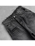 GETADME HOUZHOU Washed Ripped Short Jeans Women and Man Hole Embroidery Wide Leg American Retro Jorts Baggy Casual Streetwear Summer