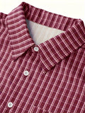 GETADME Men's Short-Sleeved Button-Up Shirt, Retro Red Checkered Striped Casual Shirt, Suitable for Summer Streetwear Tops